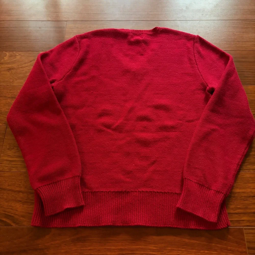 Chaps Classics Red Cable Knit V-Neck Sweater Cotton Blend Large Preppy Sweater